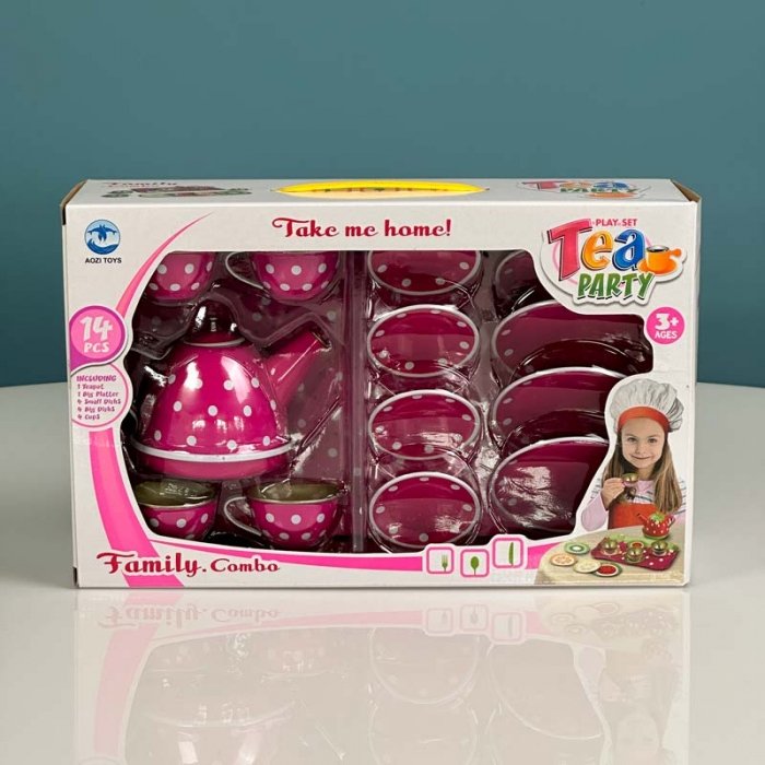 اسباب بازی ست چای خوری فلزی طرح خال خالی صورتی کد 2020C