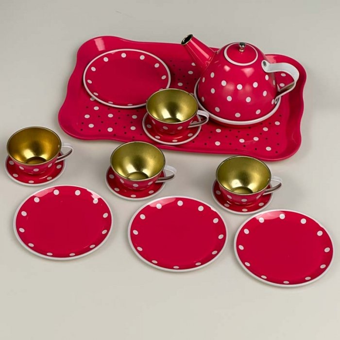 اسباب بازی ست چای خوری فلزی طرح خال خالی صورتی کد 2020C