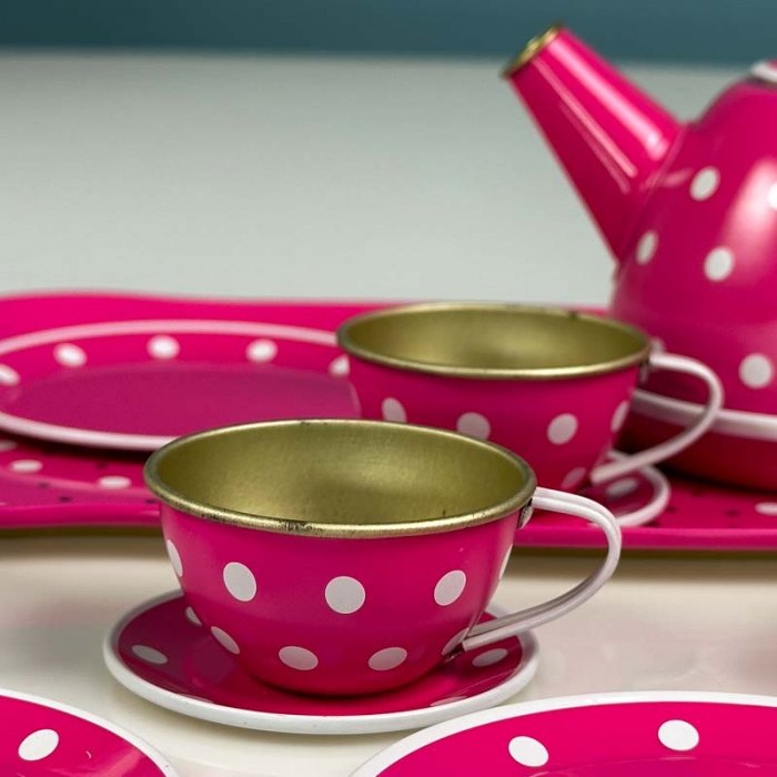 اسباب بازی ست چای خوری فلزی طرح خال خالی صورتی کد 2020C