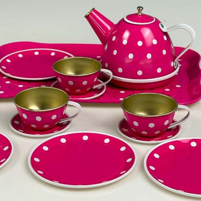 اسباب بازی ست چای خوری فلزی طرح خال خالی صورتی کد 2020C