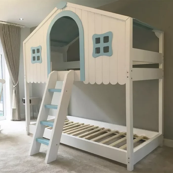 تخت خواب کودک چوبی مدل کلبه دو طبقه کد 6513706