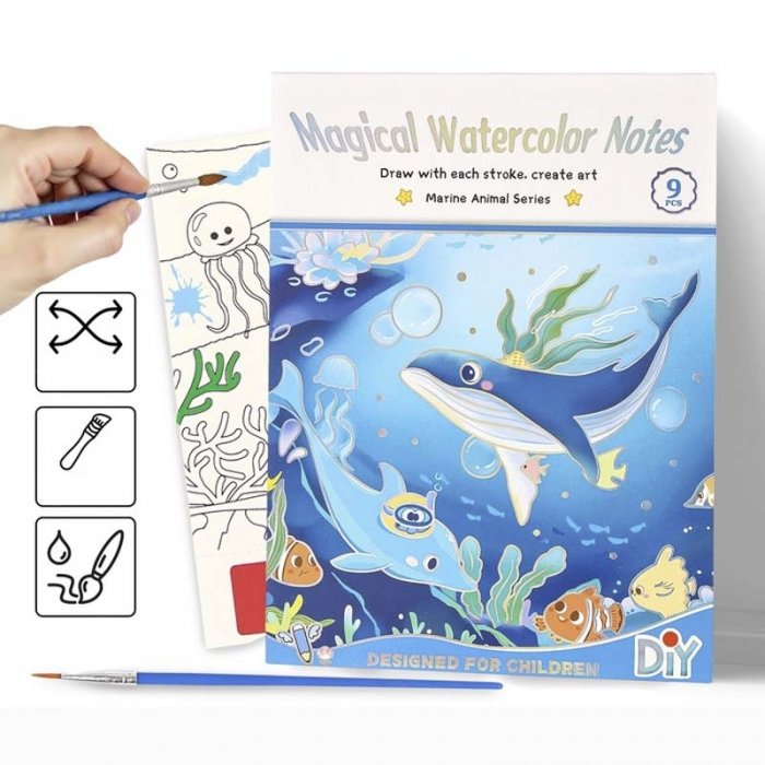 دفتر نقاشی آبرنگی طرح حیوانات دریایی کد QSG002