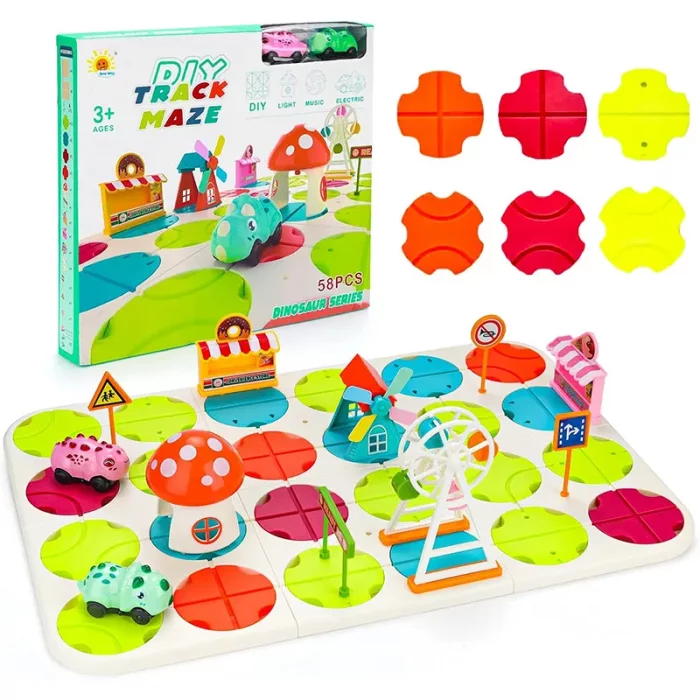اسباب بازی ماشین ریلی پازلی 58 تکه مدل دایناسور کد 202310