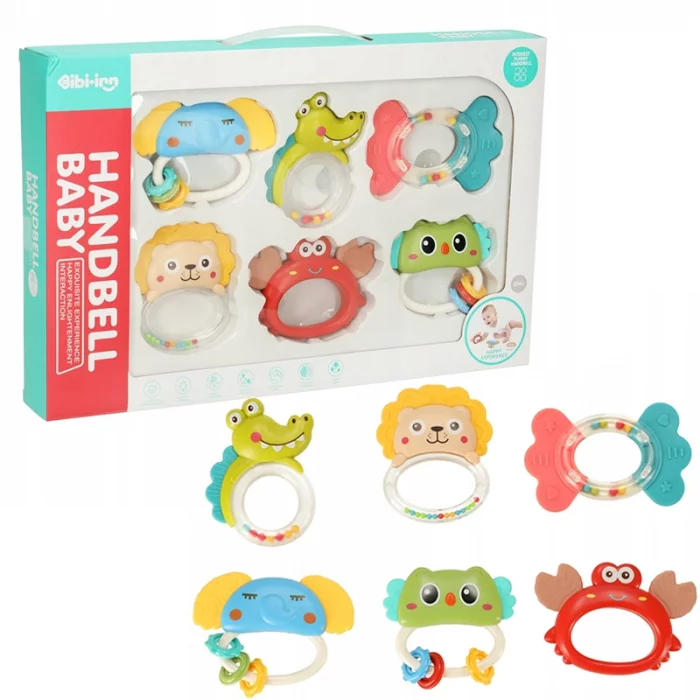 ست جغجغه و دندانگیر 6 عددی طرح حیوانات کد 60879