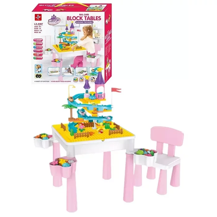 میز لگو بازی 84 تکه رنگ صورتی کد LXA907