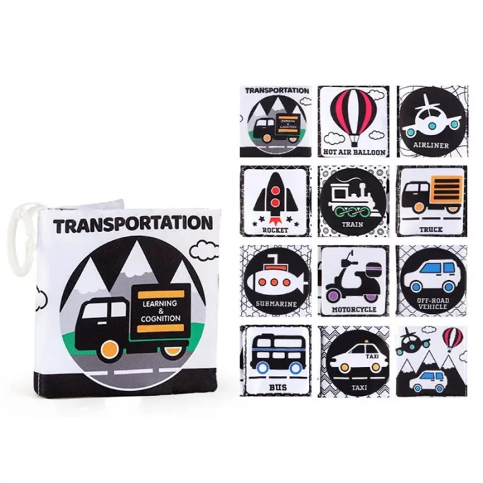 کتاب پارچه ای آموزشی سیاه و سفید مدل وسایل نقلیه کد 665365