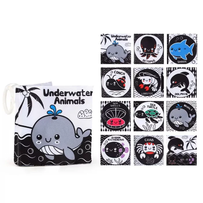 کتاب پارچه ای آموزشی سیاه و سفید مدل حیوانات دریایی کد 665362