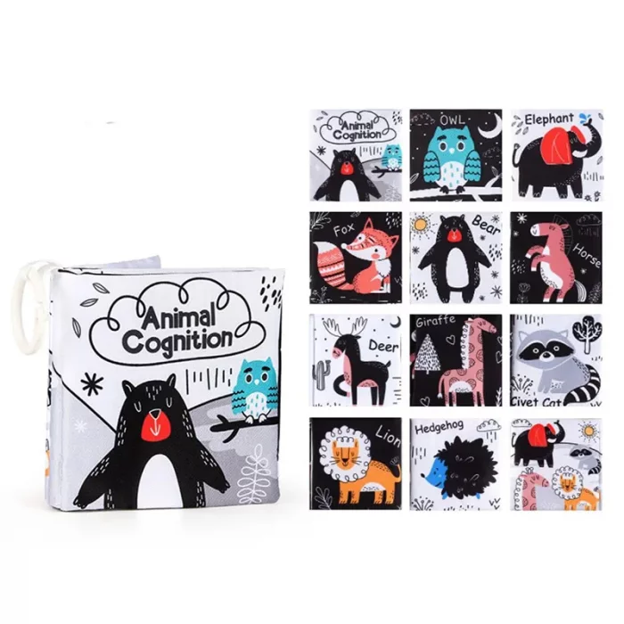 کتاب پارچه ای آموزشی سیاه و سفید مدل حیوانات کد 665361