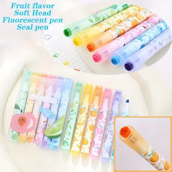 هایلایتر و مهر 6 عددی فانتزی طرح میوه کد P/932/A