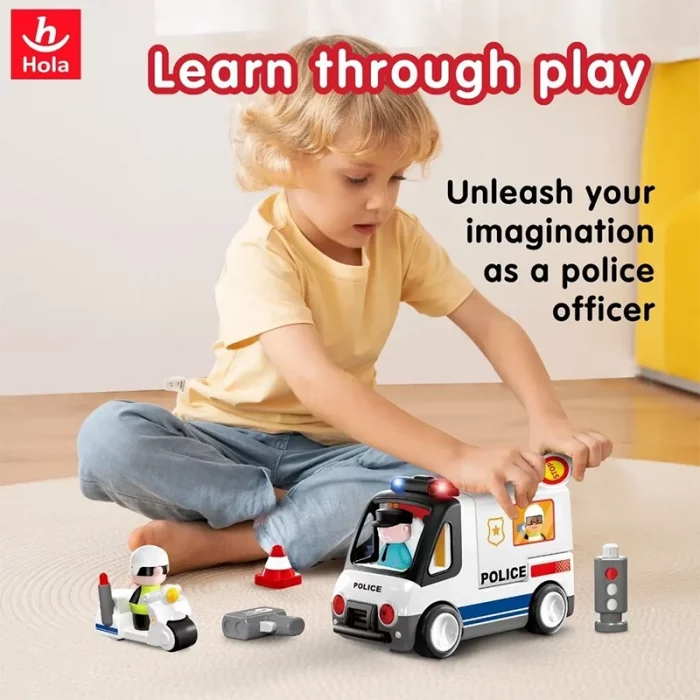 ماشين پلیس اسباب بازی با تجهيزات هولی تويز HUILE TOYS کد HE9985