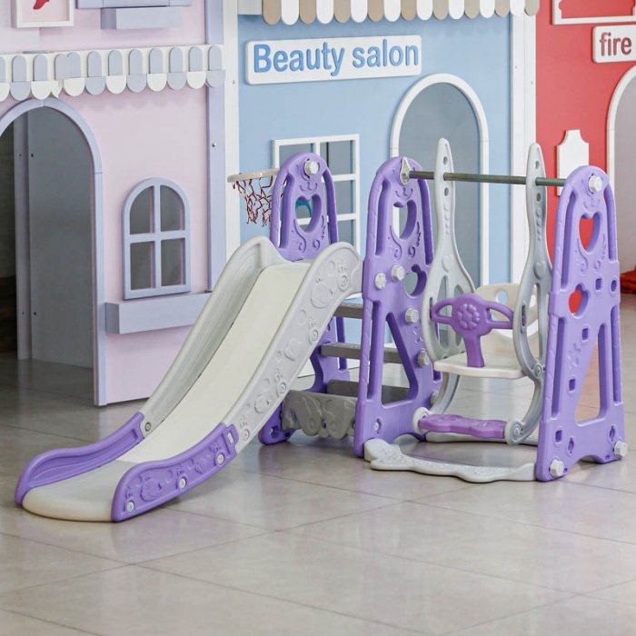 تاب و سرسره کودک هپی بنفش با حلقه بسکتبال مدل P/PS5146/BN