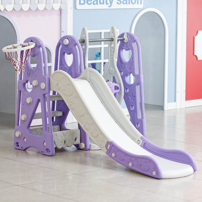 تاب و سرسره کودک هپی بنفش با حلقه بسکتبال مدل P/PS5146/BN