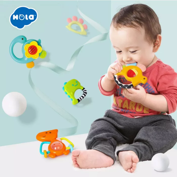 ست جغجغه و دندانگیر 5 عددی هولی تویز Huile Toys مدل دایناسور کد 1109