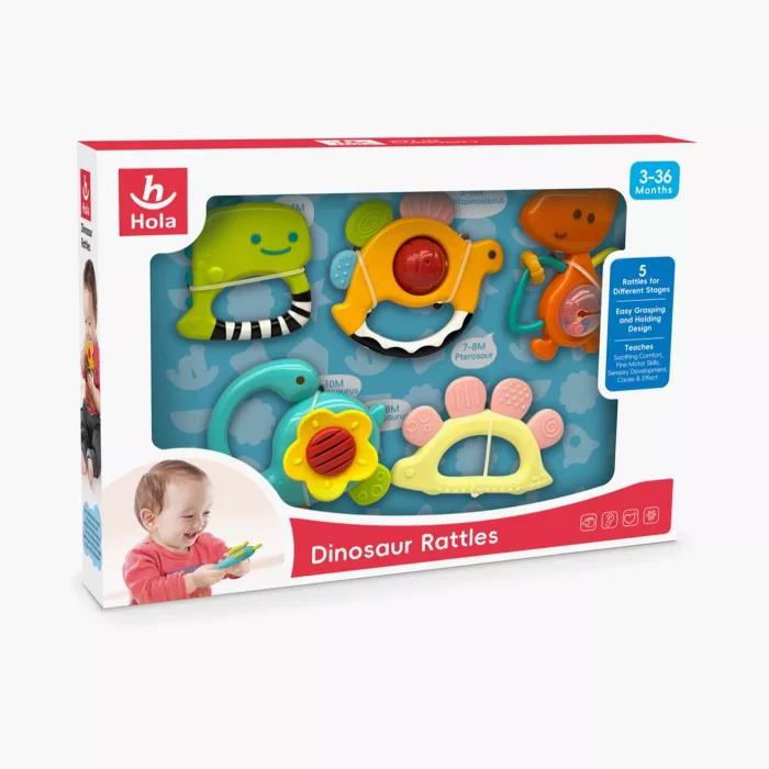 ست جغجغه و دندانگیر 5 عددی هولی تویز Huile Toys مدل دایناسور کد 1109