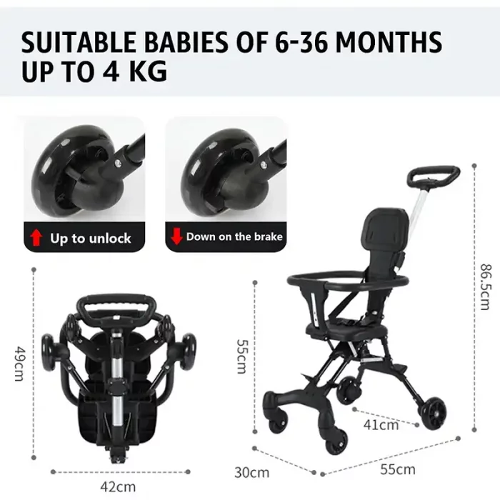 صندلی چرخدار کودک رنگ ذغالی کد P/518/A