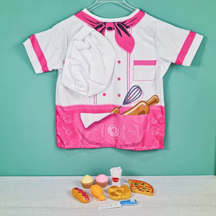 لباس مشاغل کودک مدل سرآشپز صورتی با لوازم کد PD2519