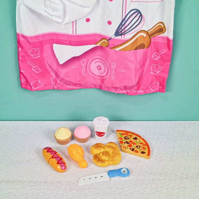 لباس مشاغل کودک مدل سرآشپز صورتی با لوازم کد PD2519