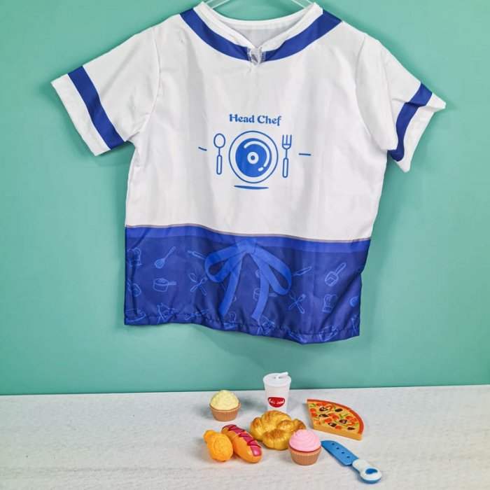 لباس مشاغل کودک مدل سرآشپز آبی با لوازم کد PD2518