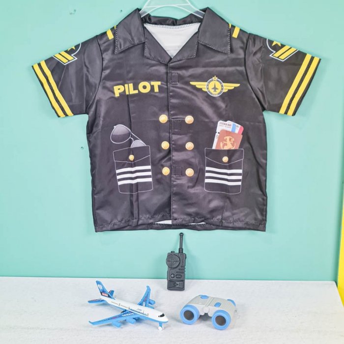 لباس مشاغل کودک مدل خلبان مشکی با لوازم کد PD2513