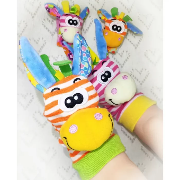 جوراب و مچ بند جغجغه ای کودک طرح حیوانات صورتی نارنجی کد 6753961