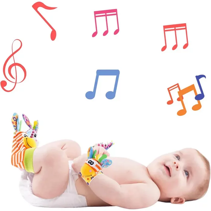 جوراب و مچ بند جغجغه ای کودک طرح حیوانات صورتی نارنجی کد 6753961