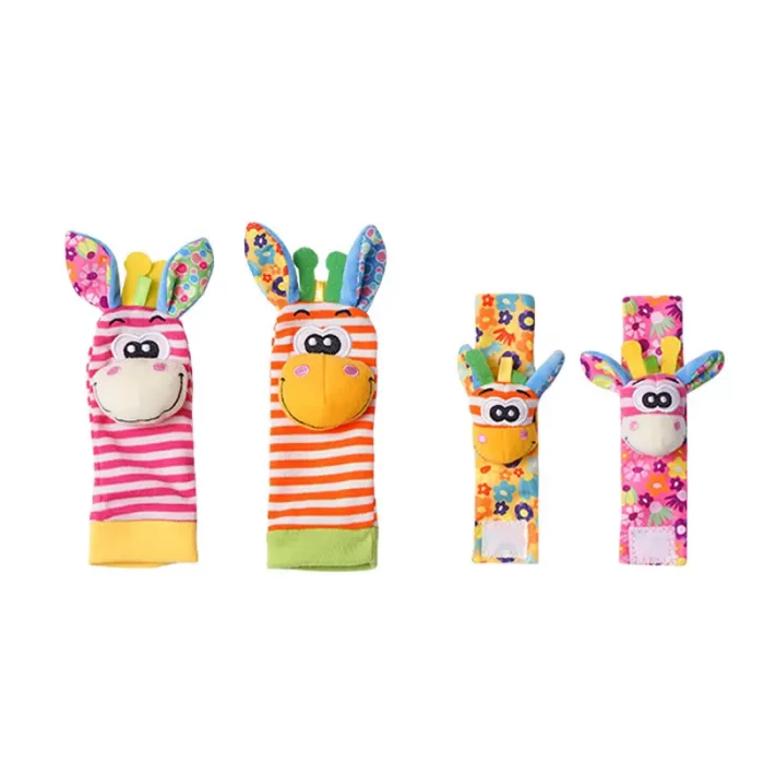 جوراب و مچ بند جغجغه ای کودک طرح حیوانات صورتی نارنجی کد 6753961