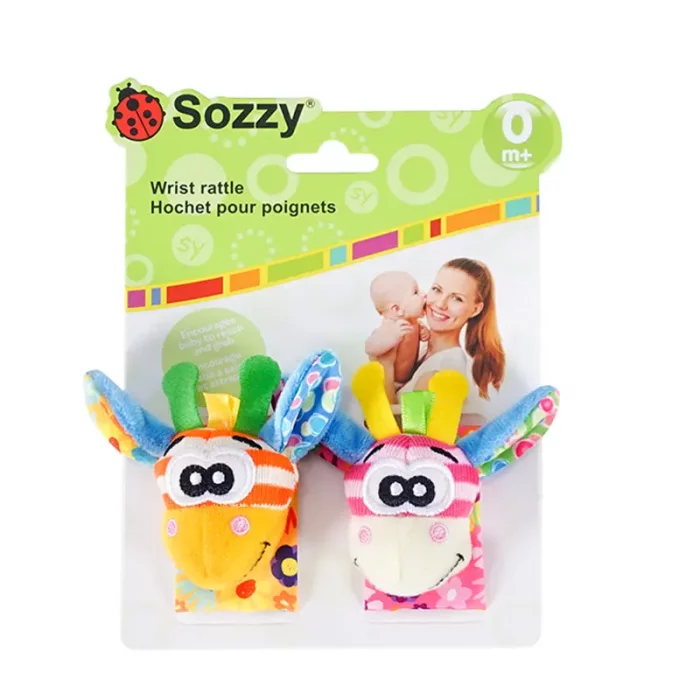 جوراب و مچ بند جغجغه ای کودک طرح حیوانات صورتی نارنجی کد 6753961