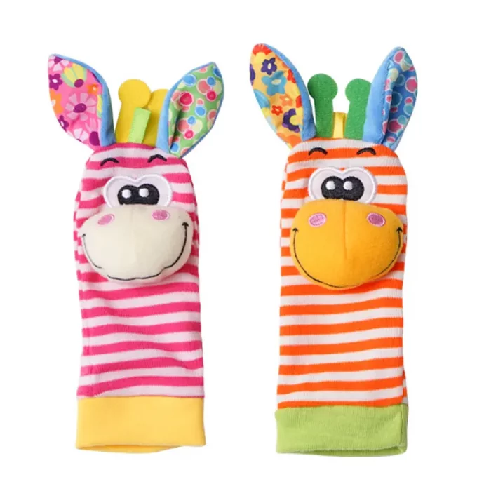 جوراب و مچ بند جغجغه ای کودک طرح حیوانات صورتی نارنجی کد 6753961