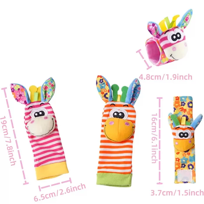 جوراب و مچ بند جغجغه ای کودک طرح حیوانات صورتی نارنجی کد 6753961