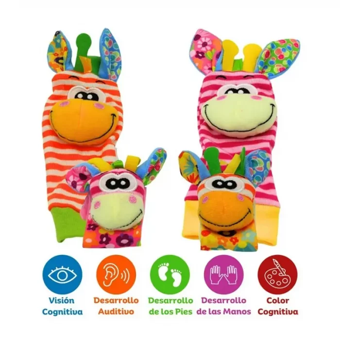 جوراب و مچ بند جغجغه ای کودک طرح حیوانات صورتی نارنجی کد 6753961