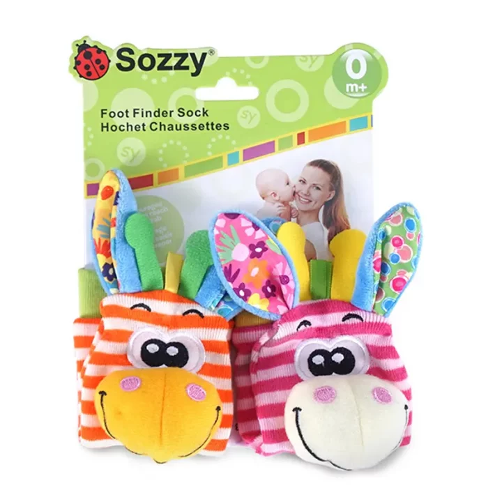 جوراب و مچ بند جغجغه ای کودک طرح حیوانات صورتی نارنجی کد 6753961