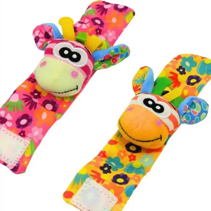 جوراب و مچ بند جغجغه ای کودک طرح حیوانات صورتی نارنجی کد 6753961