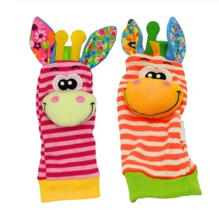 جوراب و مچ بند جغجغه ای کودک طرح حیوانات صورتی نارنجی کد 6753961