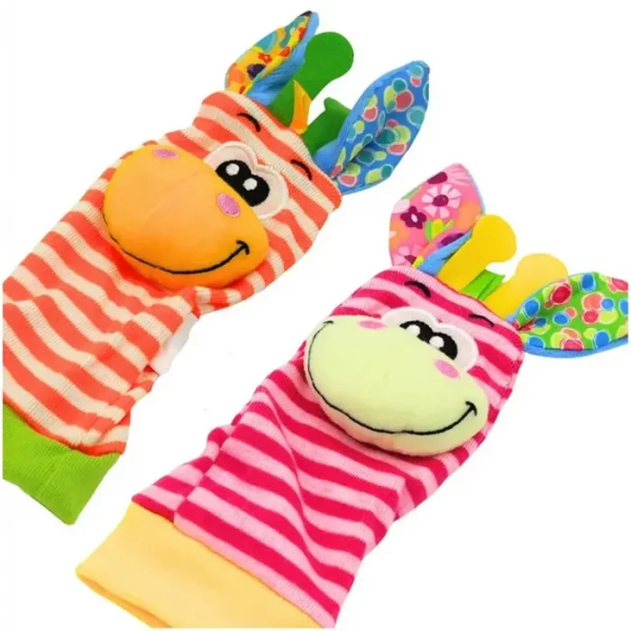 جوراب و مچ بند جغجغه ای کودک طرح حیوانات صورتی نارنجی کد 6753961