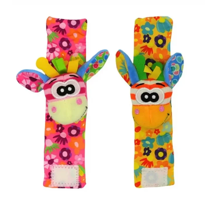 جوراب و مچ بند جغجغه ای کودک طرح حیوانات صورتی نارنجی کد 6753961