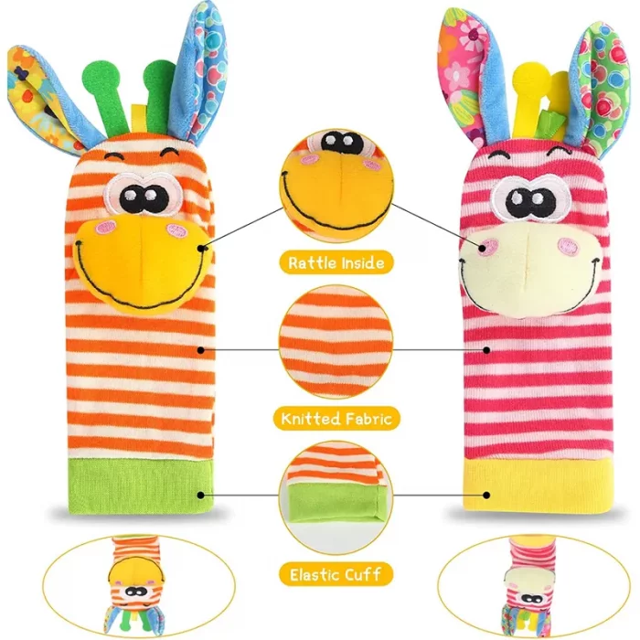 جوراب و مچ بند جغجغه ای کودک طرح حیوانات صورتی نارنجی کد 6753961