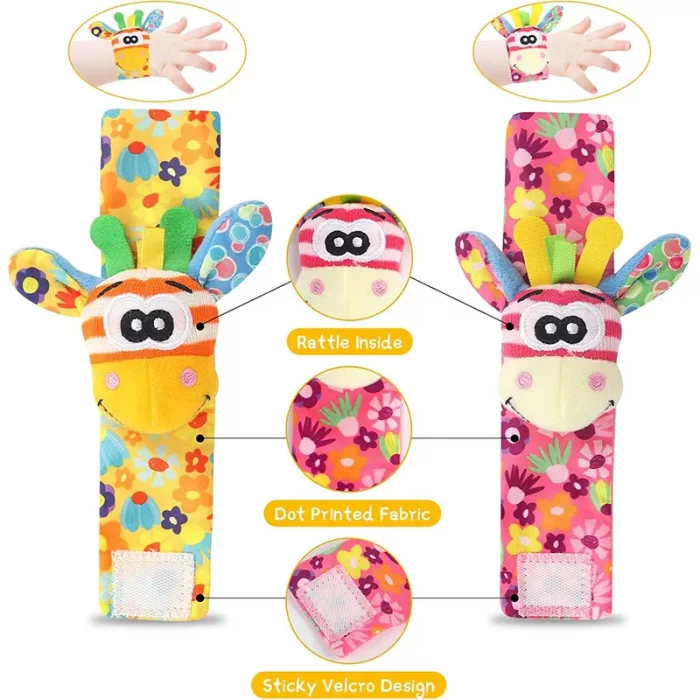 جوراب و مچ بند جغجغه ای کودک طرح حیوانات صورتی نارنجی کد 6753961