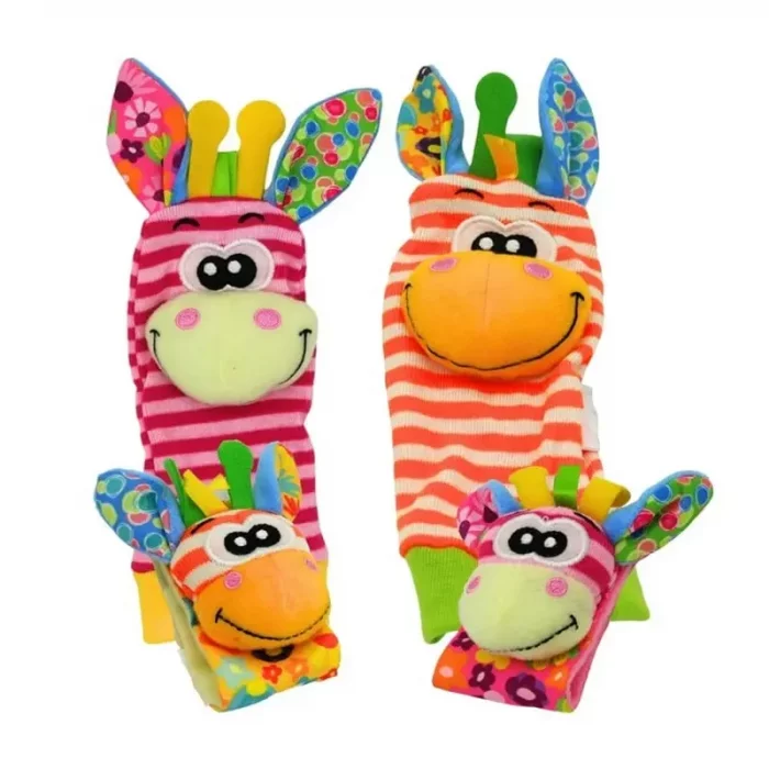 جوراب و مچ بند جغجغه ای کودک طرح حیوانات صورتی نارنجی کد 6753961