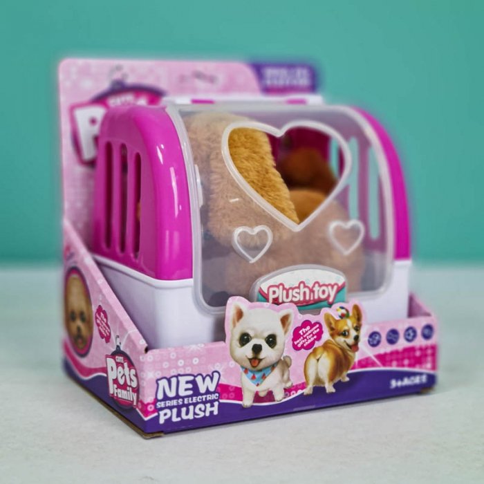 عروسک پولیشی سگ رباتیک با قفس رنگ قهوه ای کد P/66711/D