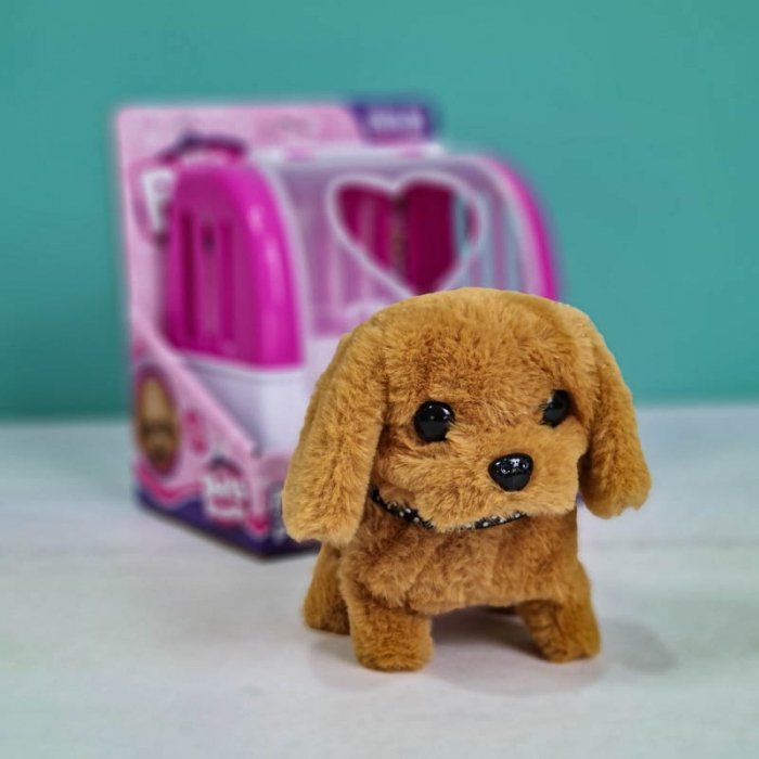 عروسک پولیشی سگ رباتیک با قفس رنگ قهوه ای کد P/66711/D