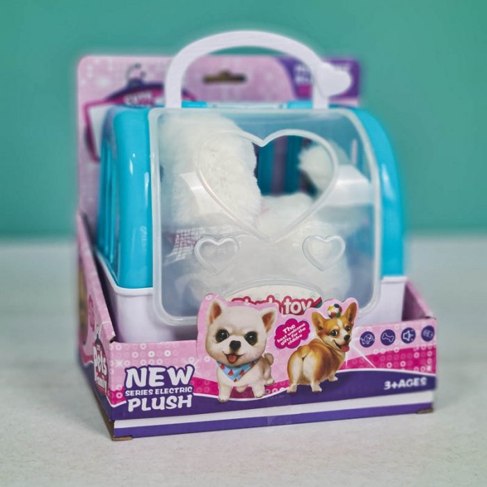 عروسک پولیشی سگ رباتیک با قفس رنگ سفید کد P/66711/B