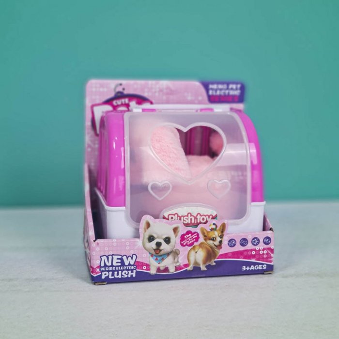 عروسک پولیشی سگ رباتیک با قفس رنگ صورتی کد P/66711/A