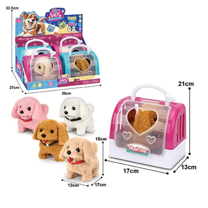 عروسک پولیشی سگ رباتیک با قفس رنگ صورتی کد P/66711/A