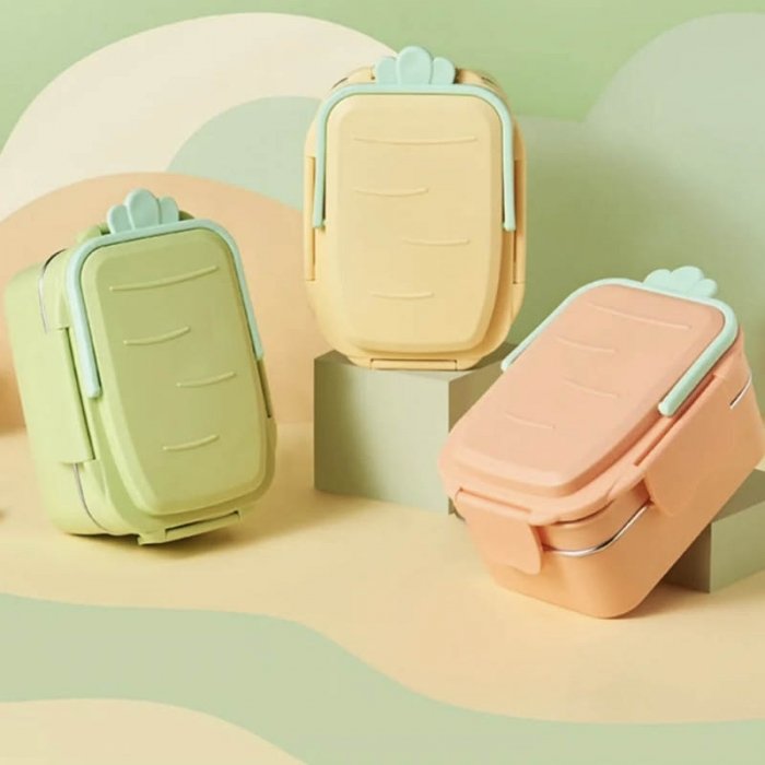 ظرف غذا کودک دو طبقه طرح هویج زرد کد P/ML6207/A