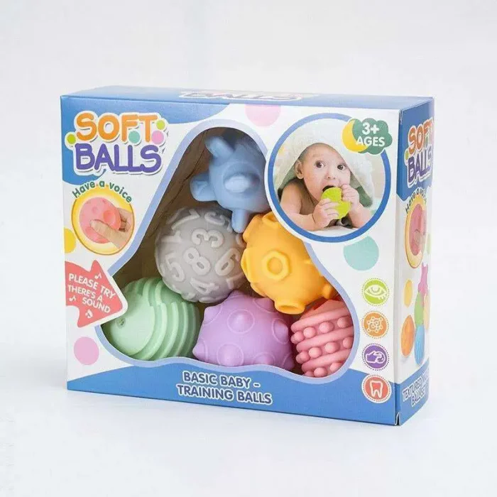 توپ حسی 6 عددی جغجغه ای رنگ پاستلی کد 1866W