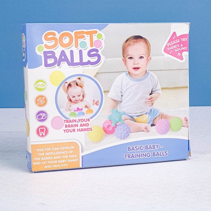 توپ حسی 6 عددی جغجغه ای رنگ پاستلی کد 1866W