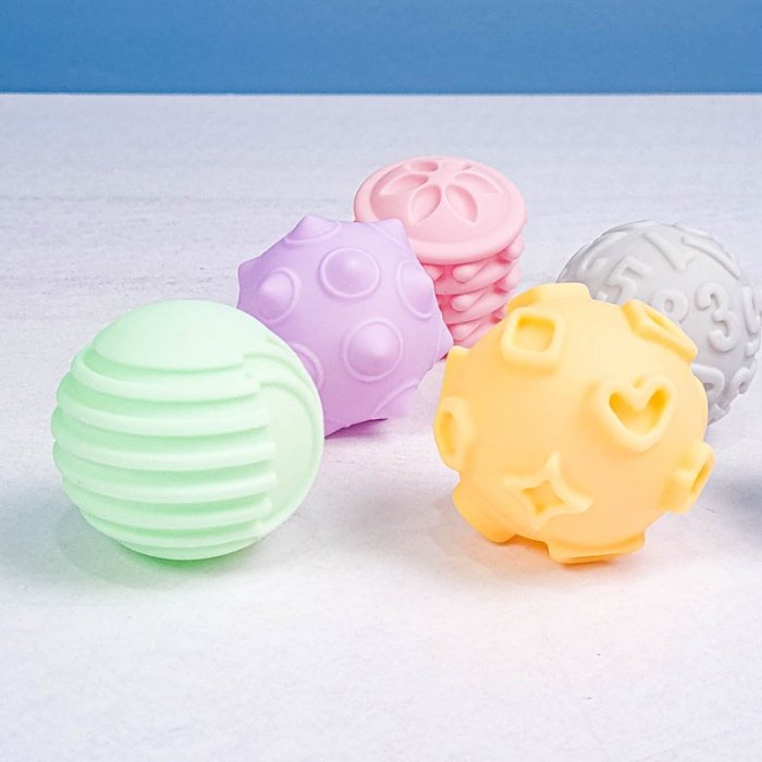 توپ حسی 6 عددی جغجغه ای رنگ پاستلی کد 1866W