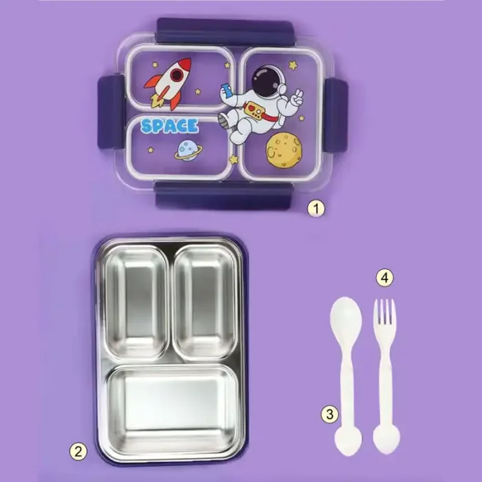 لانچ باکس واشر دار کودک 3 قسمتی طرح فضانورد کد 6359