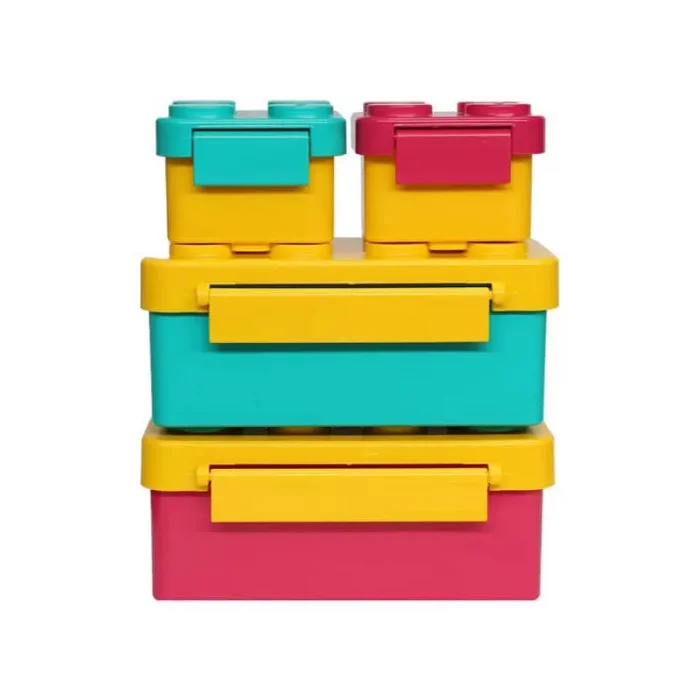 ظرف غذای 4 قسمتی لیلیان طرح لگو رنگ سرخابی سبزآبی کد P/82143/B