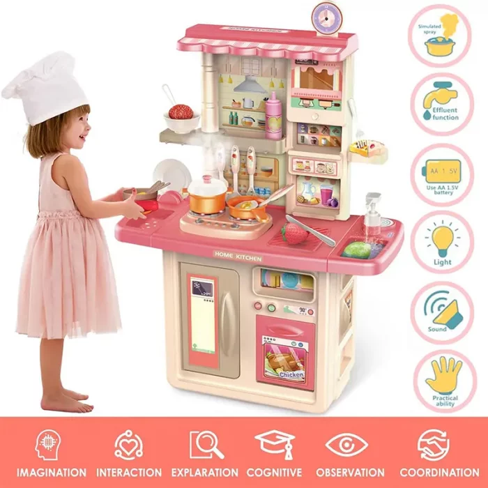 آشپزخانه کودک موزیکال رنگ صورتی کد 86T2